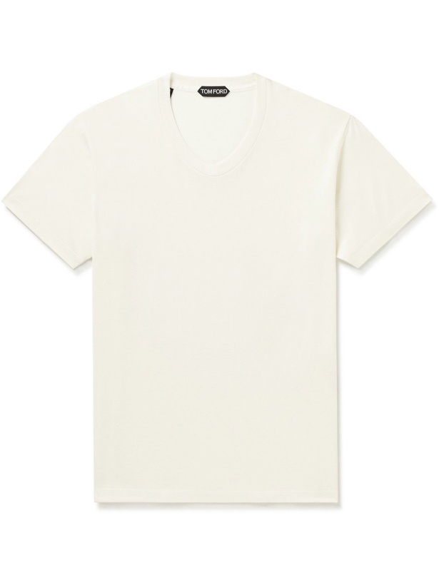 Photo: TOM FORD - Silk and Cotton-Blend Jersey T-Shirt - Neutrals