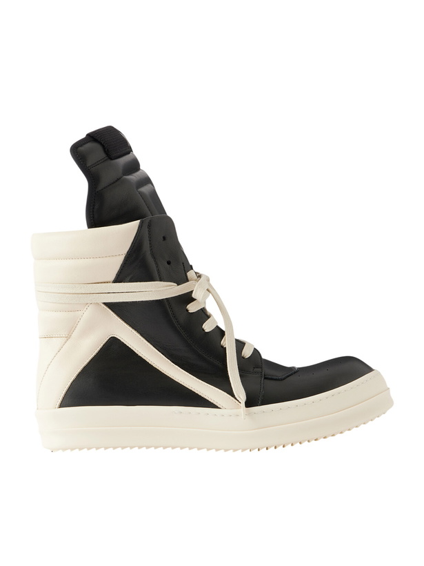 Photo: Rick Owens - Geobasket Panelled Leather and Rubber Sneakers - Black