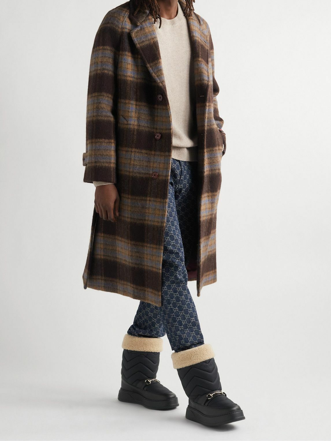 GUCCI HORSEBIT CHEVRON QUILTED Shearling Boot Black Nylon Leather US 11 $1250 GUCCI BOOTS HORSEBIT BLACK CHEVRON QUILTED NYLON LEATHER  main image 2