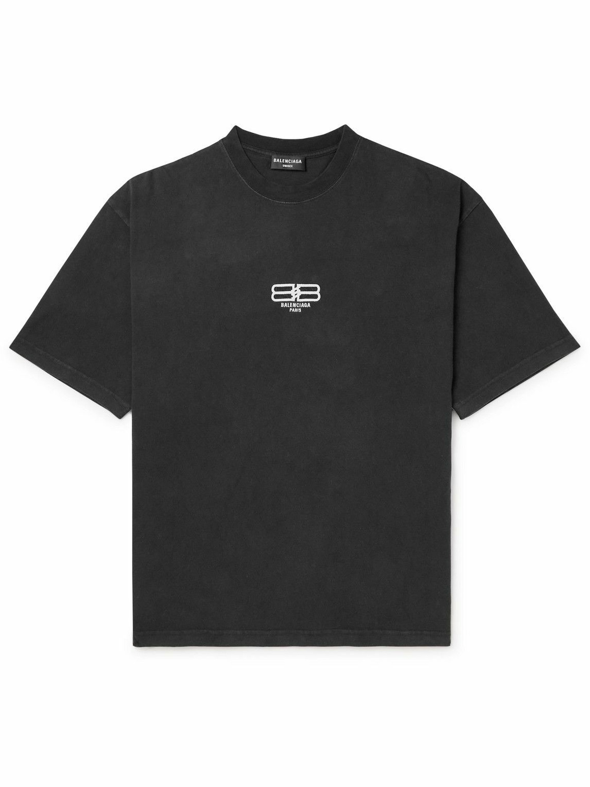 Balenciaga - BB Paris Logo-Embroidered Organic Cotton-Jersey T-Shirt ...