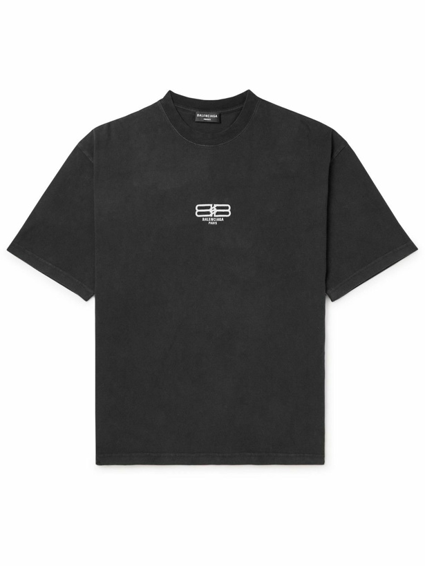 Photo: Balenciaga - BB Paris Logo-Embroidered Organic Cotton-Jersey T-Shirt - Black