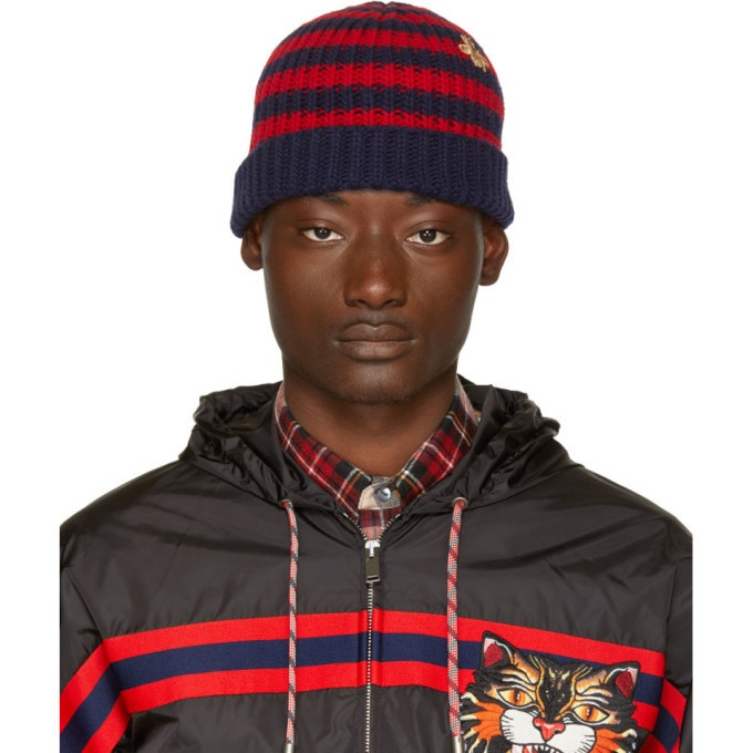 Photo: Gucci Red and Navy Striped Wool Beanie