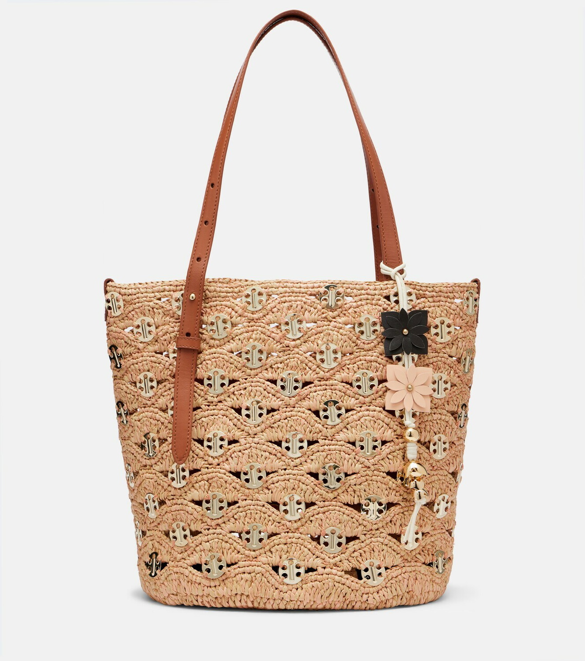Rabanne Small embellished raffia tote bag