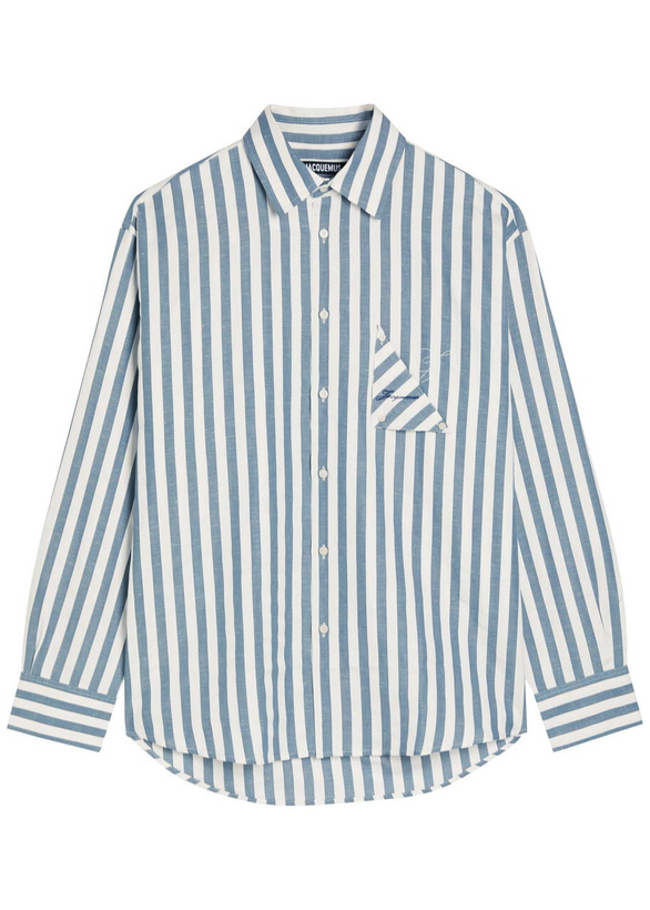 Photo: Jacquemus La Chemise Voilier Striped Cotton-blend Shirt White And Blue