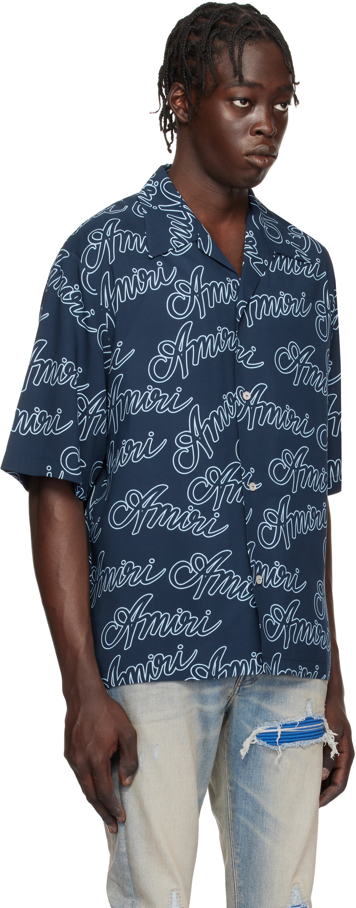 AMIRI Navy 'Amiri' Script Bowling Shirt