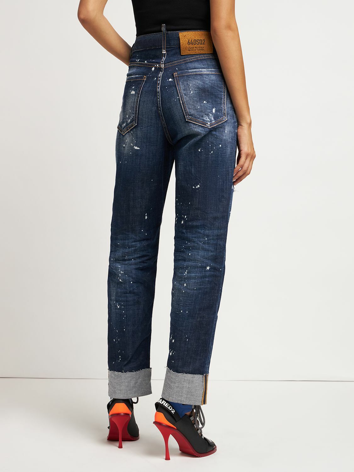 Dsquared² Beige Leaves Cotton High Waist Denim Jeans Boston main image 0