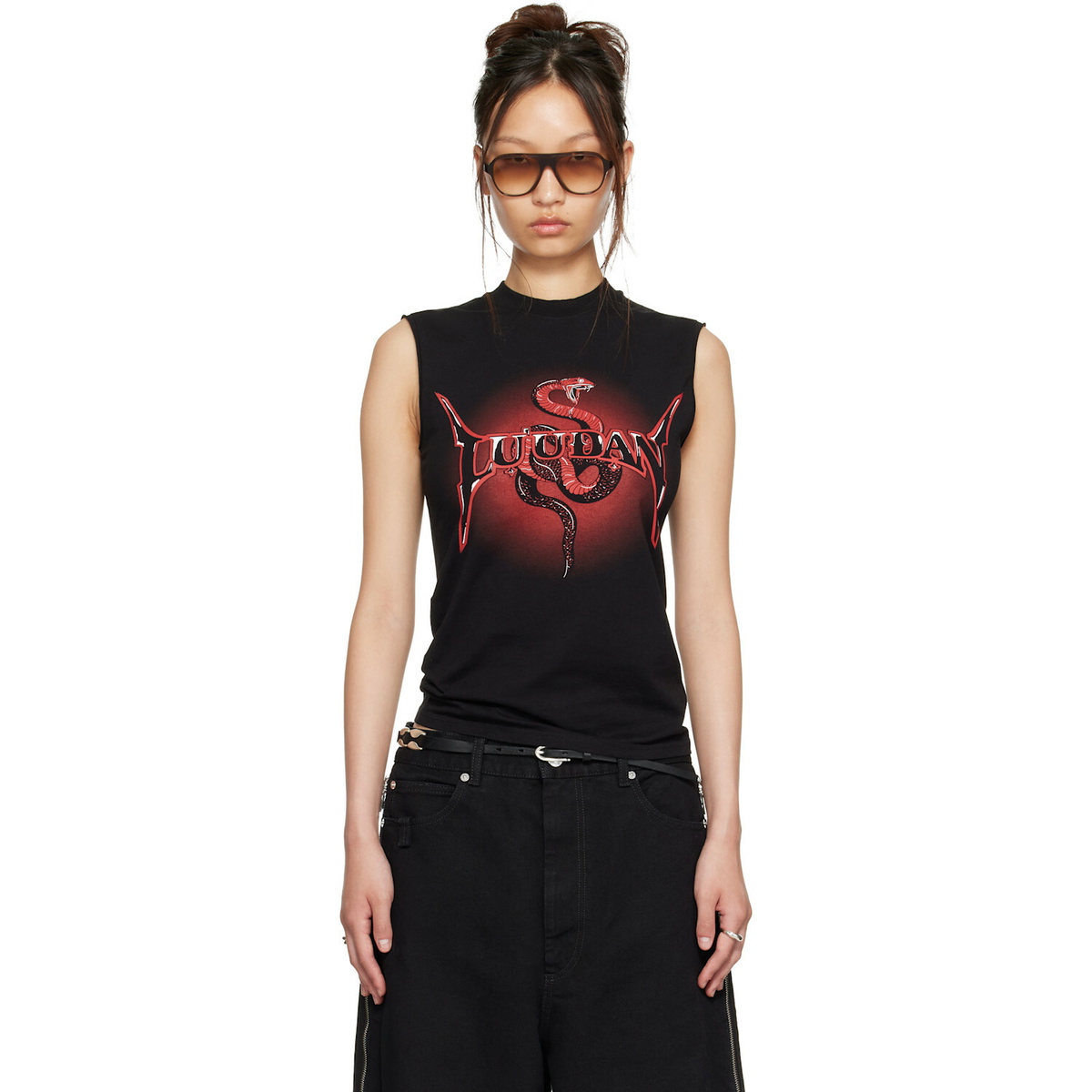 LU'U DAN Black Metal Head Tank Top