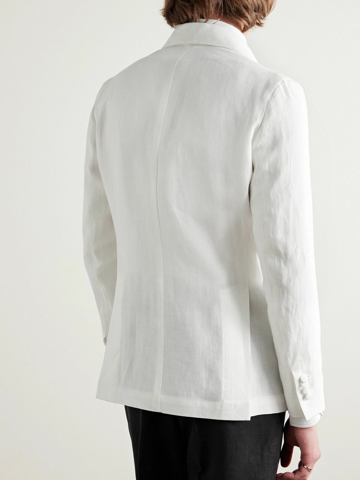 De Petrillo - Cantone Shawl-Collar Double-Breasted Linen Tuxedo Jacket - White