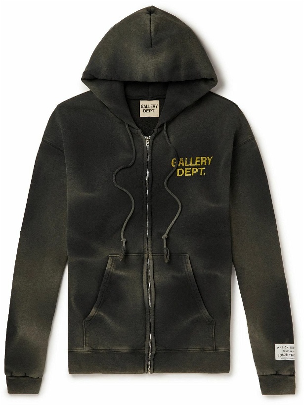 Photo: Gallery Dept. - Logo-Print Tie-Dyed Cotton-Jersey Zip-Up Hoodie - Black