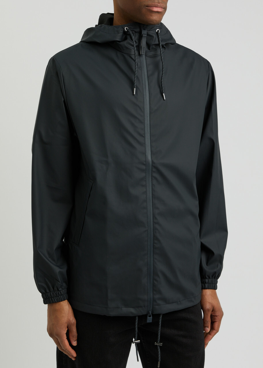 Rains Hooded Rubberised Jacket Navy