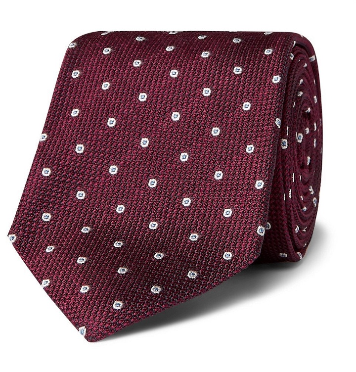 Photo: Kingsman - Drake's 8cm Polka-Dot Silk-Jacquard Tie - Red