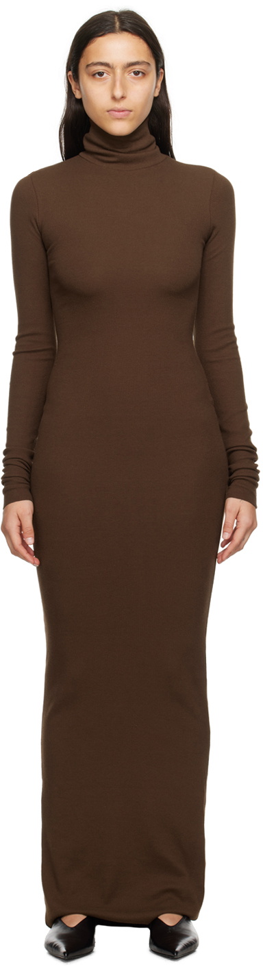 ÉTERNE Brown Turtleneck Maxi Dress