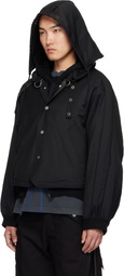 FFFPOSTALSERVICE Black Damaged Round Hem Curved Zip-Up Hoodie