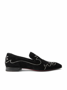 Christian Louboutin - Dandysiago Grosgrain-Trimmed Embellished Velvet Loafers - Black
