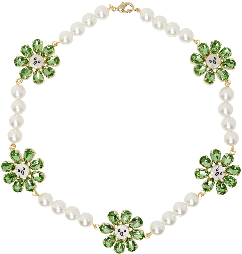 Photo: Charles Jeffrey LOVERBOY White & Green Crazy Daisy Pearl Necklace