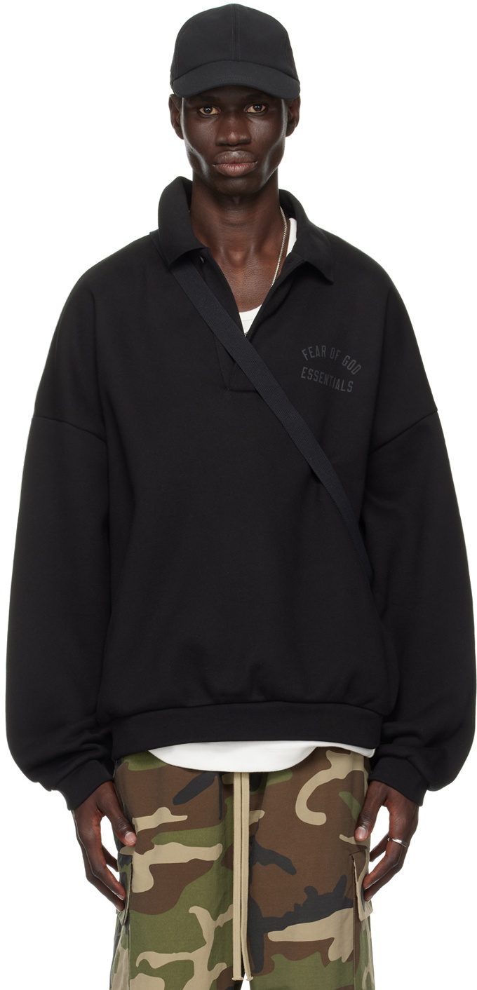Fear of God ESSENTIALS Black Single-Button Polo Fear Of God Essentials