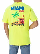 MC2 Saint Barth Man Cotton T-shirt With Miami Beach Postcard Placed Print