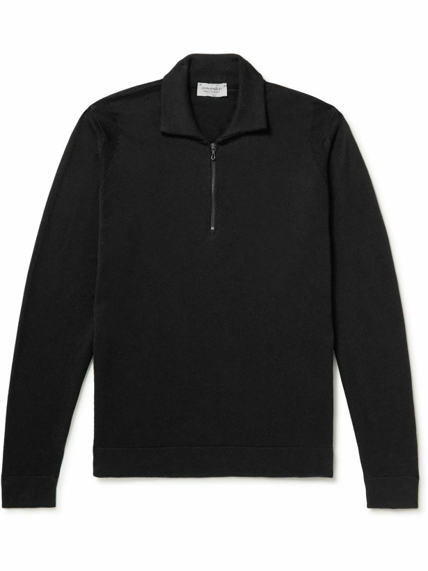 Photo: John Smedley - Letterford Slim-Fit Sea Island Cotton Half-Zip Sweater - Black