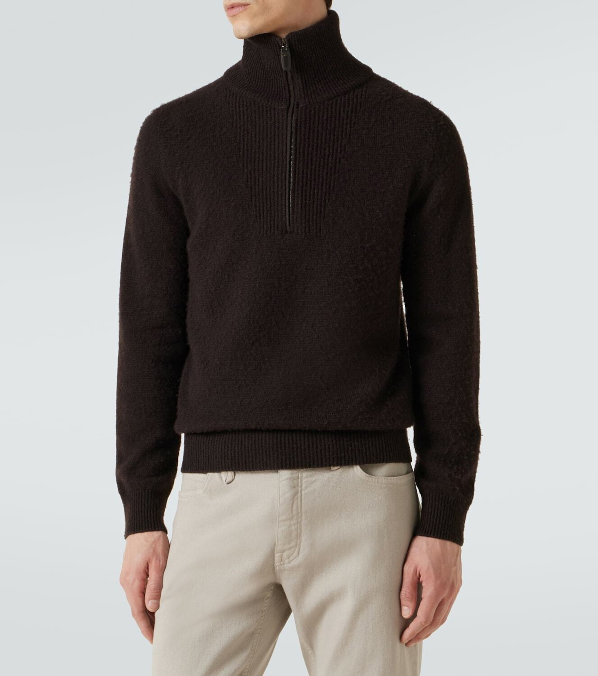 Brioni Wool and silk half-zip sweater