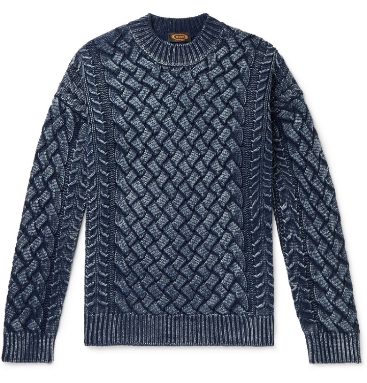 Photo: Tod's - Slim-Fit Cable-Knit Merino Wool Sweater - Blue