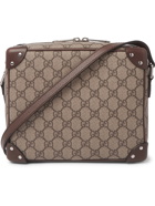 GUCCI - Studded Leather-Trimmed Monogrammed Coated-Canvas Messenger Bag - Brown