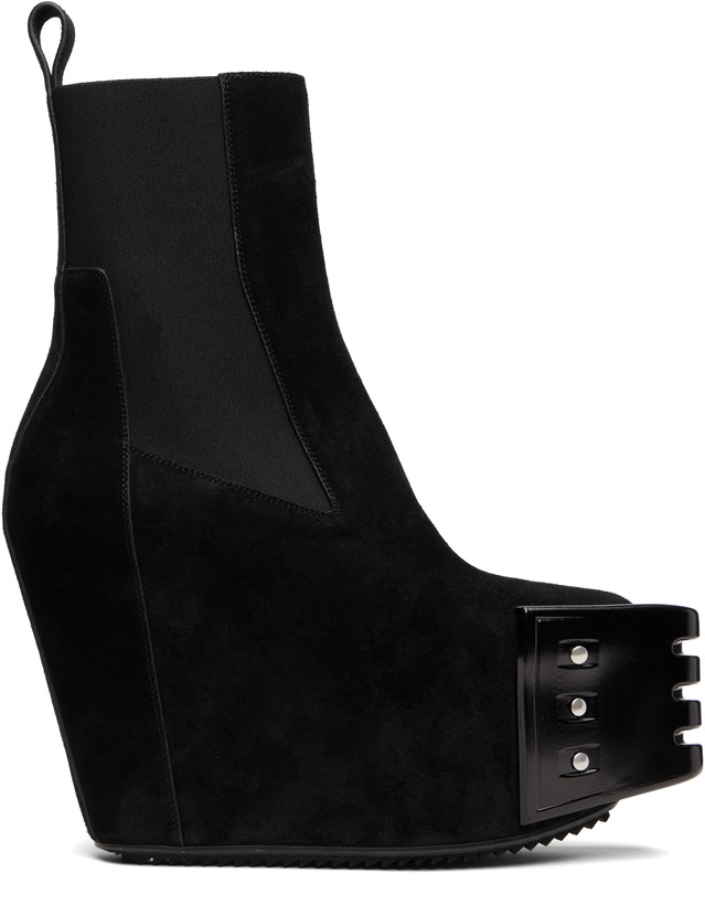 Photo: Rick Owens Black Grilled Wedge Beatle Suede Chelsea Boots