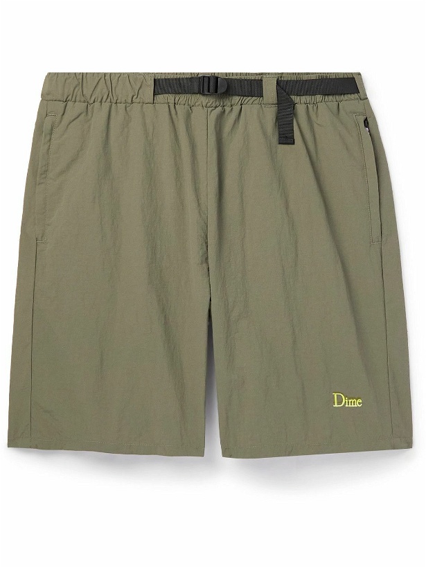 Photo: DIME - Straight-Leg Belted Logo-Embroidered Crinkled-Shell Shorts - Green
