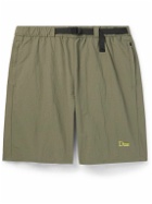 DIME - Straight-Leg Belted Logo-Embroidered Crinkled-Shell Shorts - Green