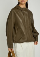 Nour Hammour Hooded Grained Leather Jacket Dark Green