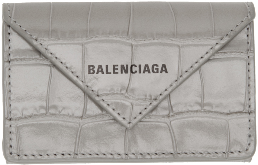 jeg er enig Hængsel foran Balenciaga Grey Croc Mini Papier Wallet Balenciaga