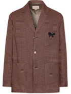 GUCCI - Embellished Checked Linen Blazer - Brown