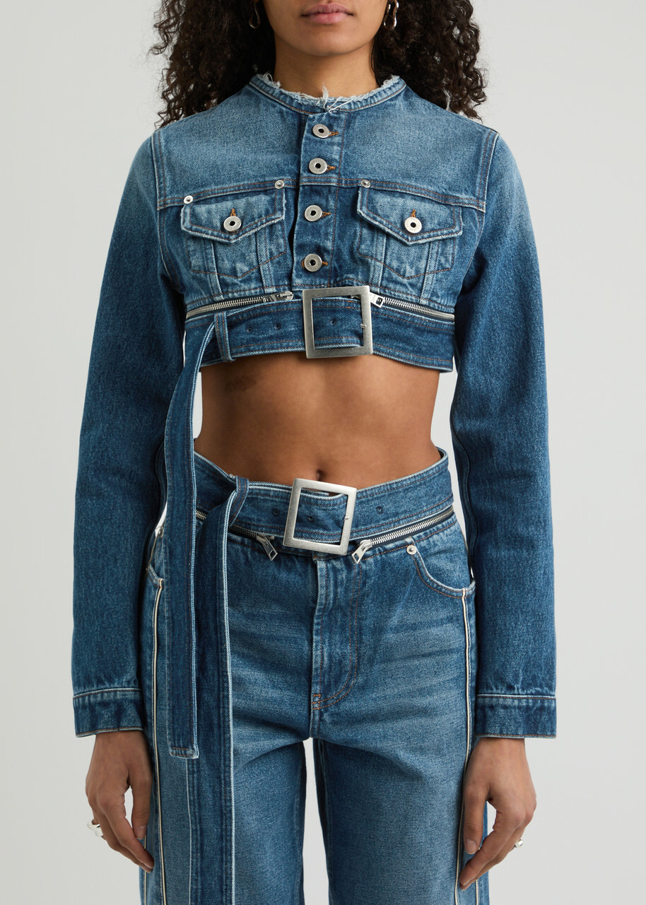 Jean Paul Gaultier Cropped Belted Denim Jacket Blue