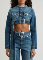Jean Paul Gaultier Cropped Belted Denim Jacket Blue
