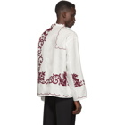 Bode White and Burgundy Dragon Scene Embroidery Shirt