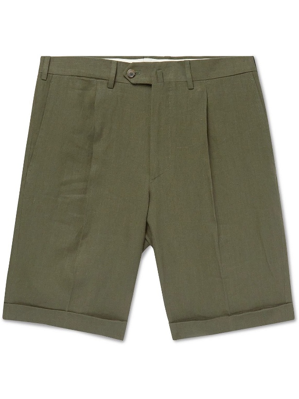 Photo: De Petrillo - Slim-Fit Pleated Linen Bermuda Shorts - Green