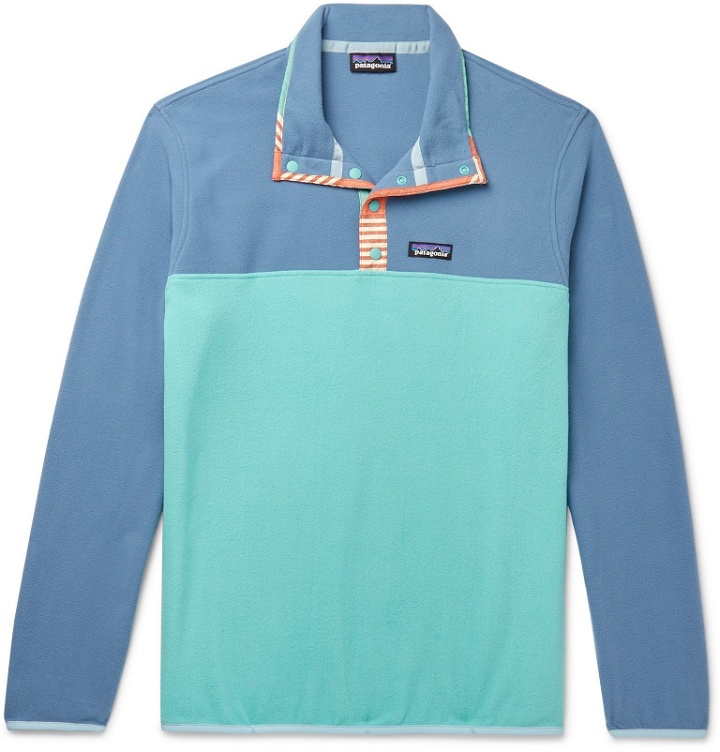 Photo: Patagonia - Snap-T Nylon-Trimmed Colour-Block Micro D Fleece Pullover - Blue