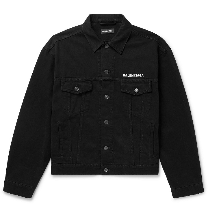 Photo: Balenciaga - Logo-Embroidered Denim Jacket - Black