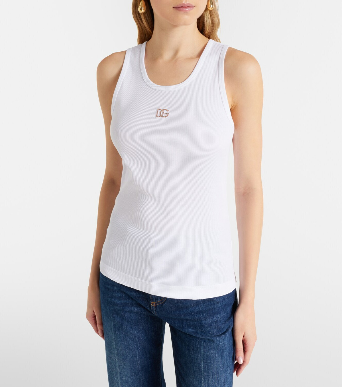 Dolce&Gabbana DG embellished ribbed-knit cotton tank top