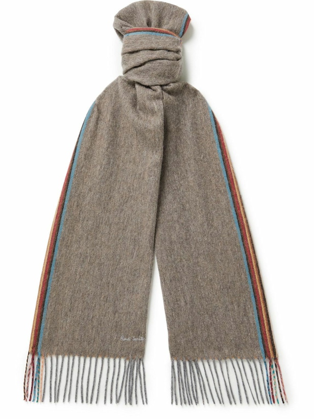 Photo: Paul Smith - Fringed Striped Brushed Wool and Cashmere-Blend Scarf