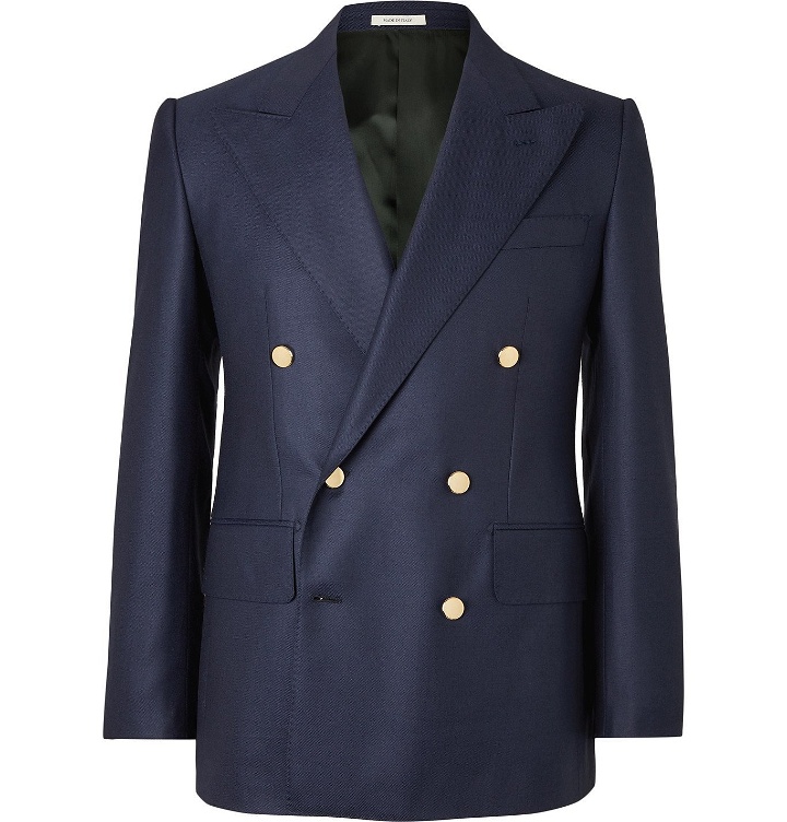 Photo: Husbands - Gainsbourg Slim-Fit Double-Breasted Wool Blazer - Blue