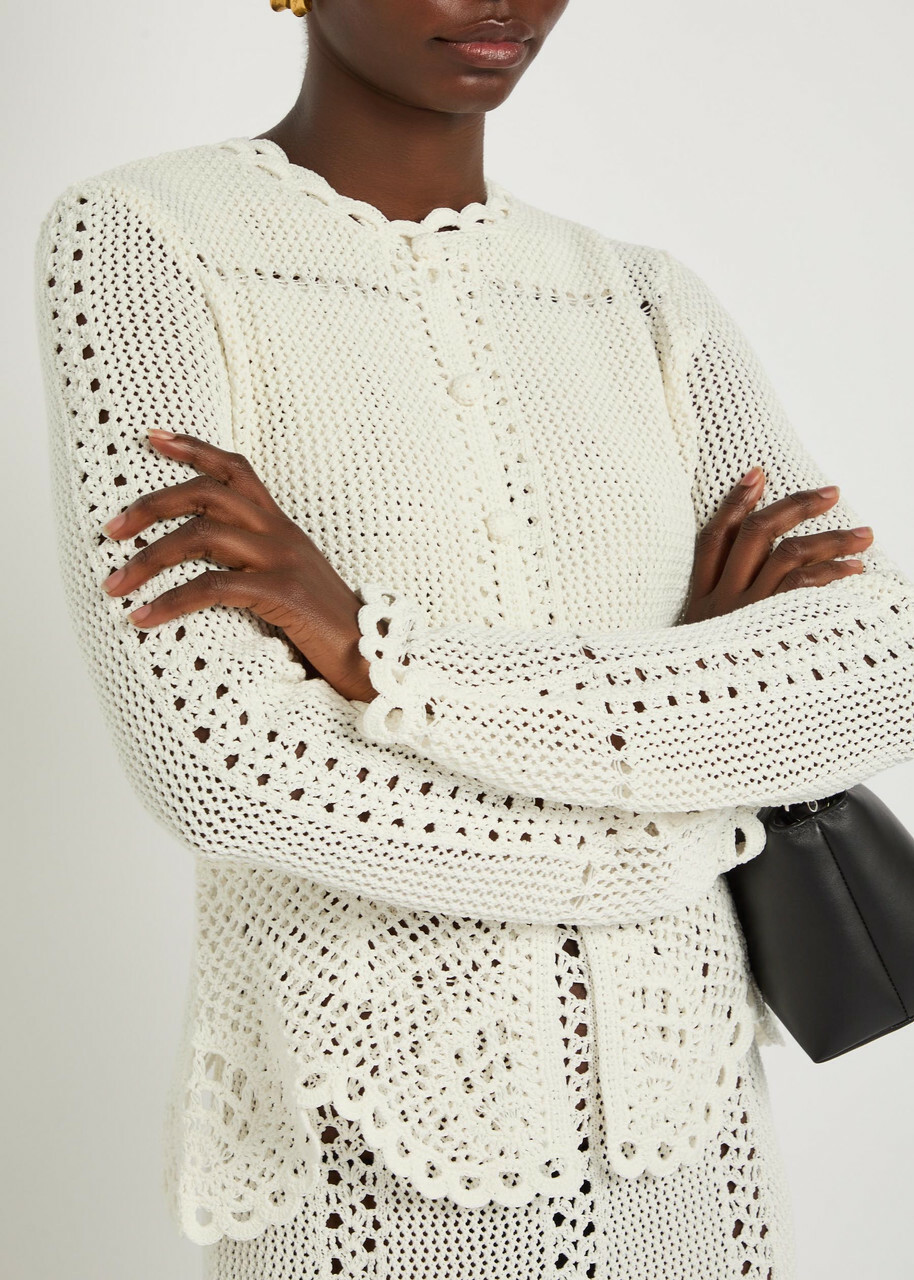 Erdem Scalloped Crochet Cotton Cardigan Ivory