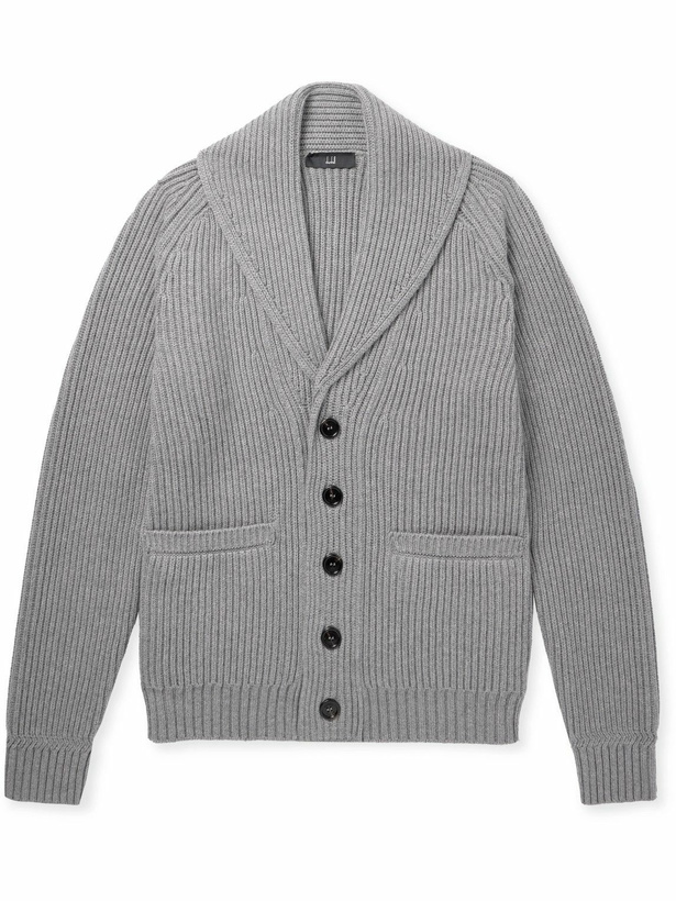 Photo: Dunhill - Shawl-Collar Ribbed Cotton and Cashmere-Blend Cardigan - Gray