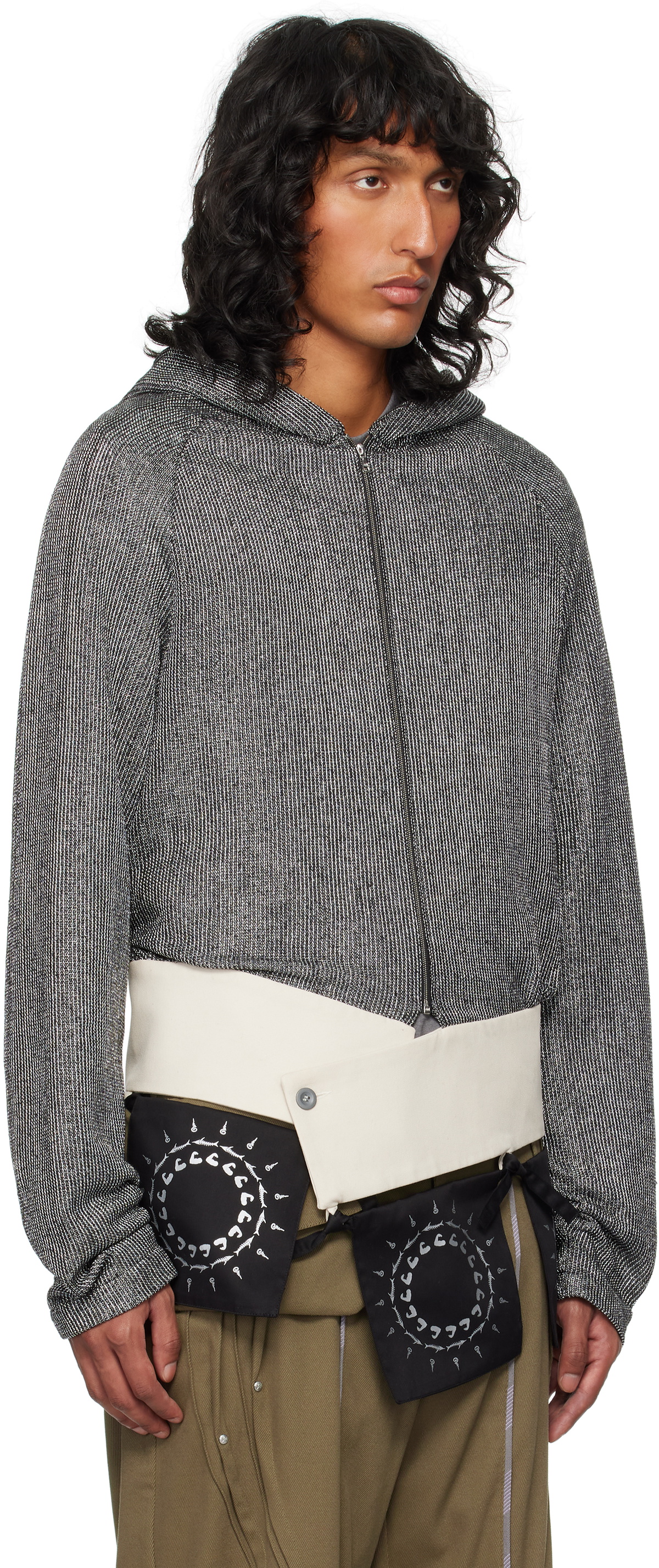 STRONGTHE Silver & Black Talisman Belt Hoodie