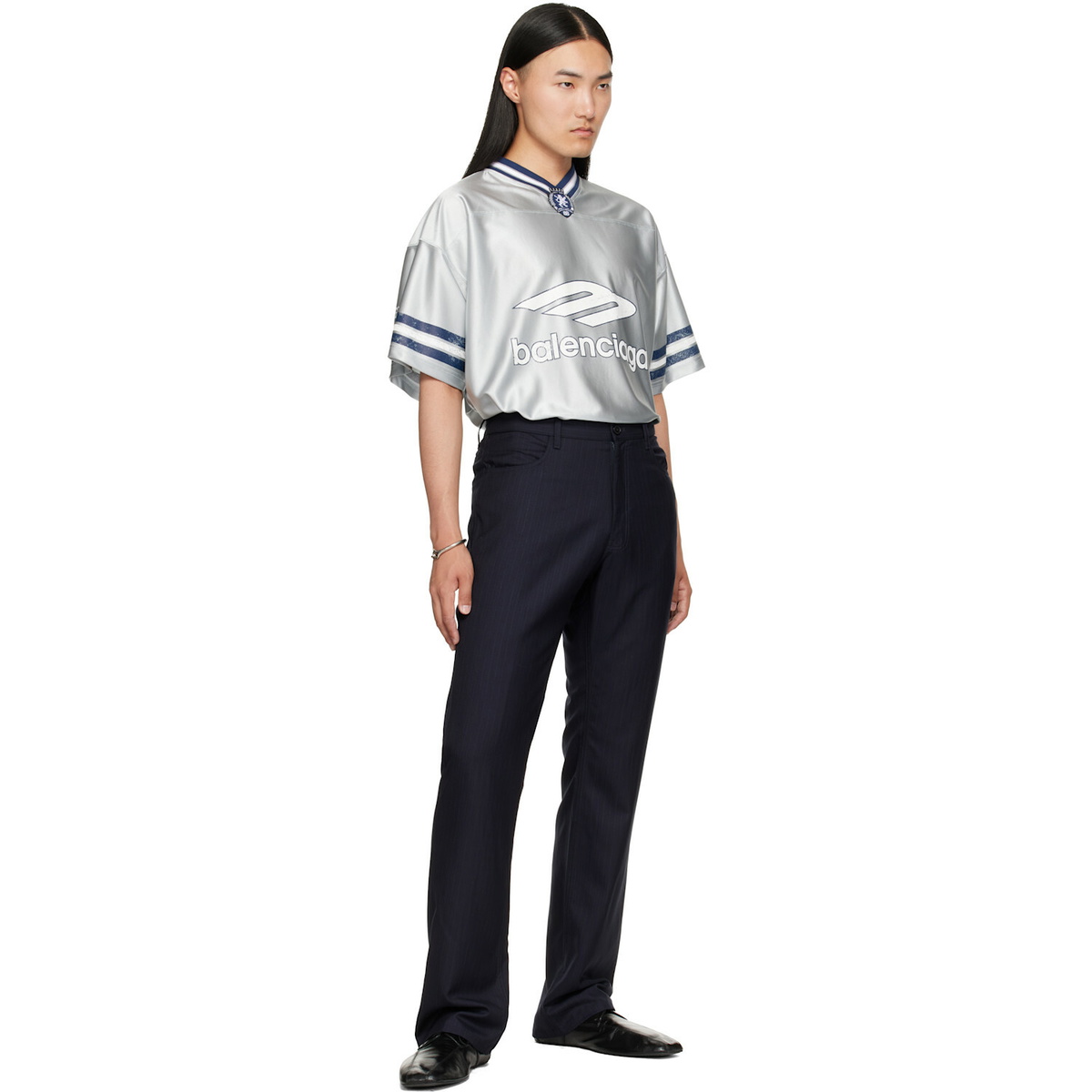 Balenciaga Gray V-Neck Oversized T-Shirt