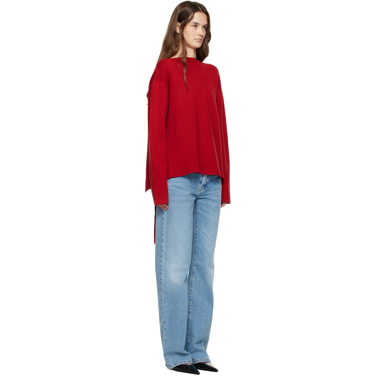 St. Agni Red Milano Knit Scarf Sweater
