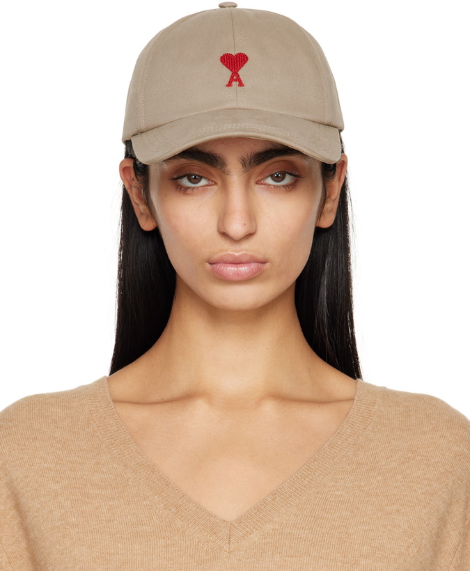 Photo: AMI Paris Taupe Red Ami de Cœur Embroidery Cap