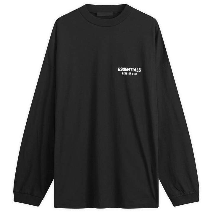 Photo: Fear of God ESSENTIALS Men's Core Logo Jersey Long Sleeve T-Shirt in Black