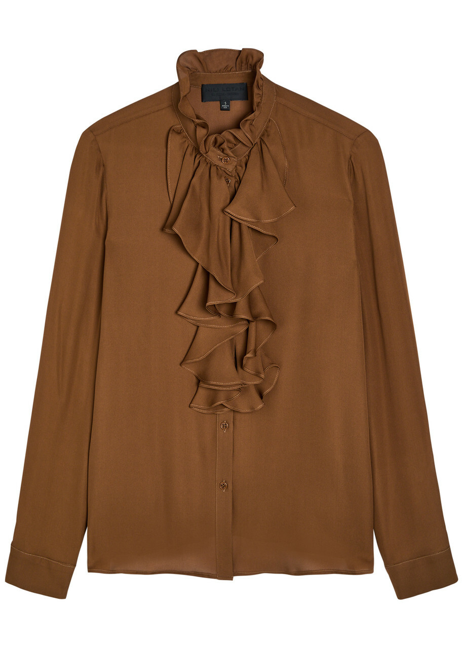 Nili Lotan Lily Ruffled Silk Blouse Caramel
