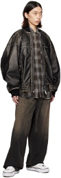 Miharayasuhiro Black Big Zip Faux-Leather Jacket