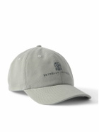 Brunello Cucinelli - Logo-Embroidered Leather-Trimmed Cotton-Twill Baseball Cap - Gray